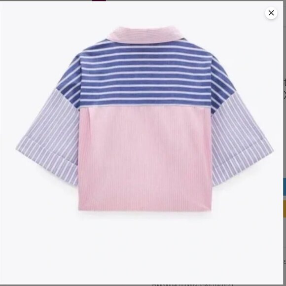 Zara Contrasting Stripe Poplin Crop Tie Front Button Down Shirt Size M NWT - Picture 3 of 3